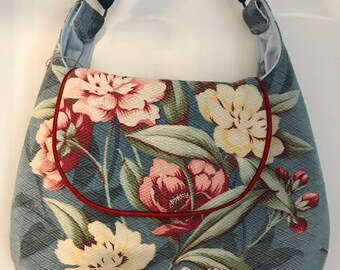 Handmade Vintage 1940s Barkcloth Hobo/Shoulder Handbag