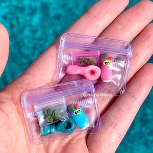 Miniature Stoner Pack / Mini sculpted Fake Pipe, weed bag, and bic lighter / Dollhouse Miniatures