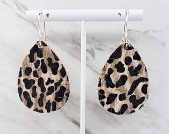 Cheetah Print | Leopard Print | Animal Print | Cork Earrings | Leather Earrings | Small Teardrop Earrings | Taupe