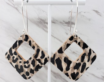 Cheetah Print | Leopard Print | Animal Print | Cork Earrings | Leather Earrings | Diamond Shape Earrings | Taupe