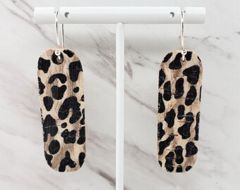 Cheetah Print | Leopard Print | Animal Print | Cork Earrings | Leather Earrings | Bar Earrings | Taupe