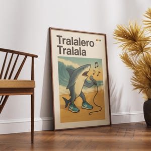 Tralalero Tralala Wall Art Print | Italian Brainrot | Whimsical Beach Illustration | Meme Wall Art