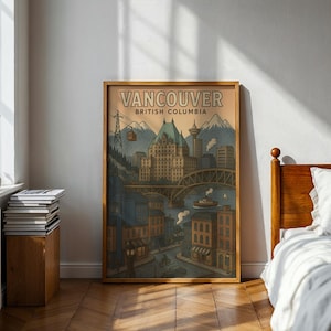 Vancouver Vintage Cityscape Wall Art Print | Mid-Century Modern Art | Gift for Canadians
