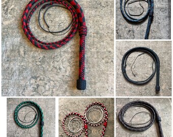 Custom american made bullwhips! Custom made to order sixteen plait six foot nylon bullwhips, herringbone heel knot, diamond plait