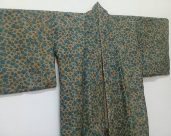 Kimono japonés vintage todo sobreimpresión Diseño floral / Tela de lana / Kimono largo / Talla M