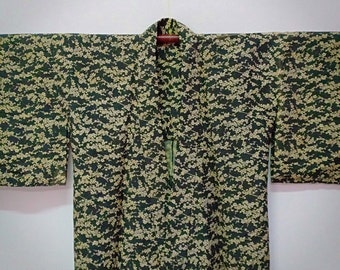 Vintage Japanese Kimono Sakura Flowers Art Design/ Soft  Wool Fabric/ Long Kimono/ Fits L
