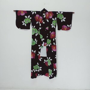 Vintage Japanese Kimono Colourful Flowers/ Cotton Fabric/ Long Kimono/ Size M to XL
