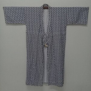 Vintage Japanese Kimono Navy Blue And White Abstract design/Soft Cotton Kimono/Long Sleeve