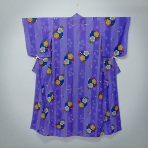 Vintage Japanese Kimono Bokashi Lavender Flowers/ Cotton Fabric/ Long Kimono/ Fits M&L