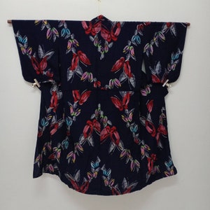 Vintage Japanese Kimono Butterfly Design/ Soft Cotton Fabric/ Long Kimono/ Fit M