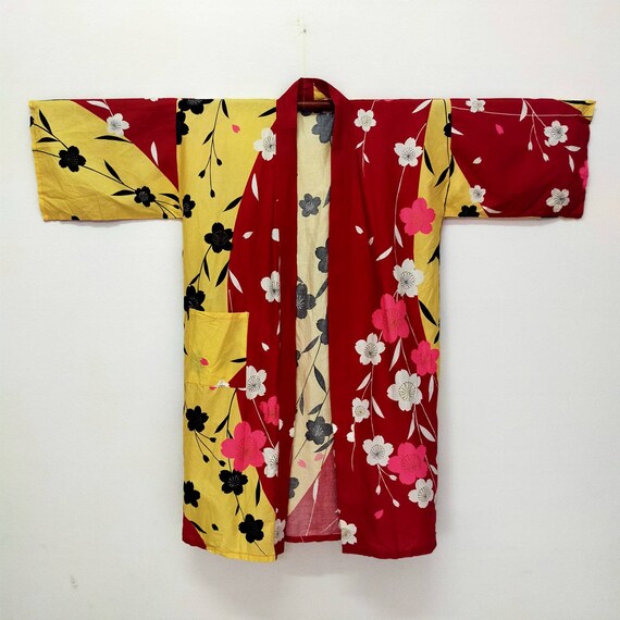 Vintage Japanese Kimono Striped Floral Design/ Cot