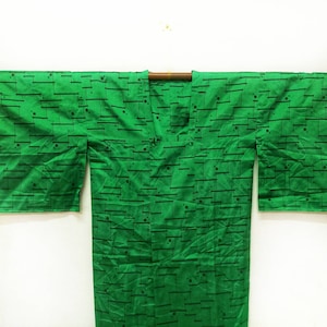 Vintage Japanese Kimono Michiyuki Square Deal Art Design/ Satin Fabric/ Long Kimono/ Fits M