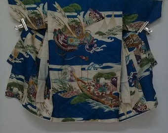 Vintage Haori Kimono Japanese Motif For Kids/ Silk Fabric/ Size XS(KIDS)