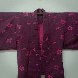 Vintage Kimono Haori Unique Flowers Art Design/ Brocade Fabric/ Long Kimono/ Fits M