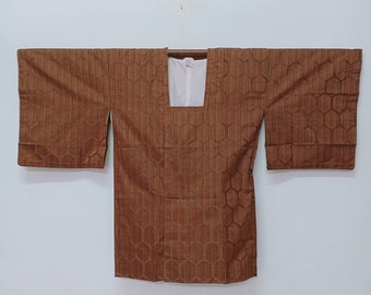 Vintage Kimono Haori Michiyuki  Abstract Striped Triangle Art Design/ Satin Fabric/ Short Kimono/ Fits M