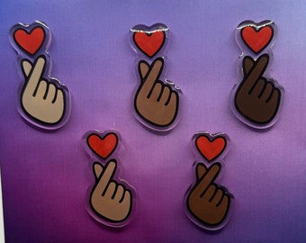 KPop Finger Heart Hand Acrylic Pins 2", 5 Skin Tones to Choose From!