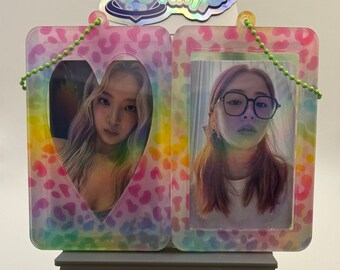 Handmade Acrylic Photocard Keychain PC Frame Holder Rainbow Leopard Print 90s K-Pop Photocards Instax Polaroids ID Case