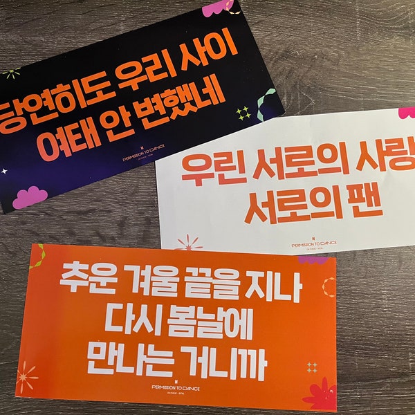 Bangtan Permission To Dance On Stage Seoul Fan-Made Slogan Banner Life Goes On Spring Day Black White Orange