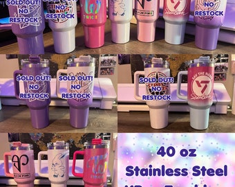 K-Pop Tumbler Holographic Glitter Stainless Steel Cup 40oz Seventeen Black New Jeans Twice Pink Ombre