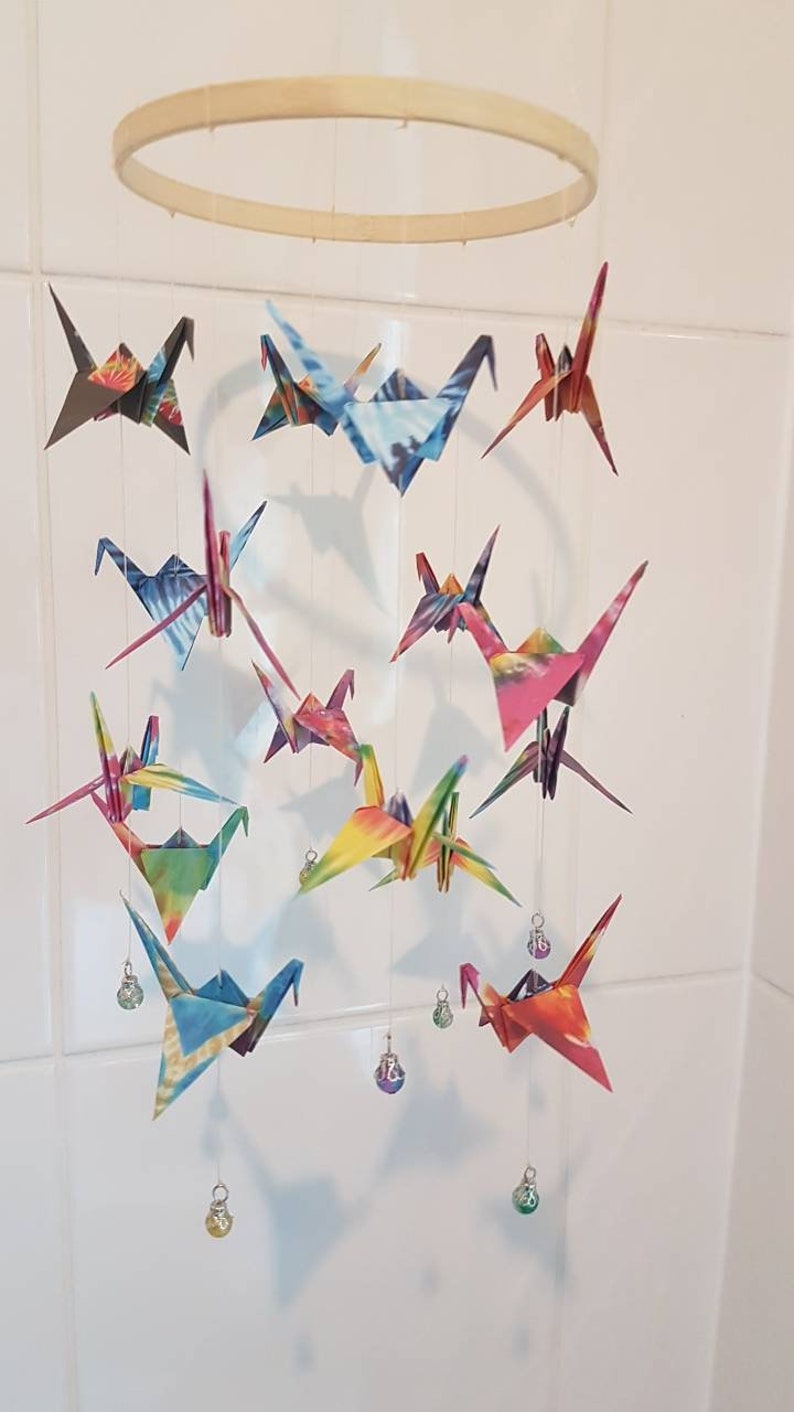 Bright and colourful origami crane mobile image 1