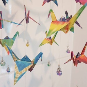 Bright and colourful origami crane mobile image 4