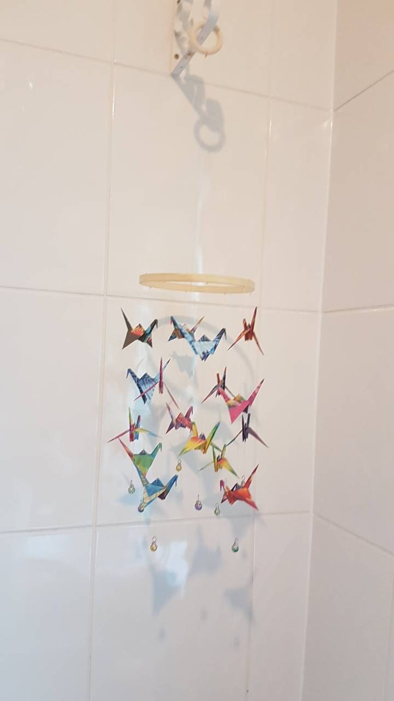 Bright and colourful origami crane mobile image 2