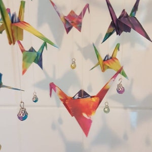 Bright and colourful origami crane mobile image 3