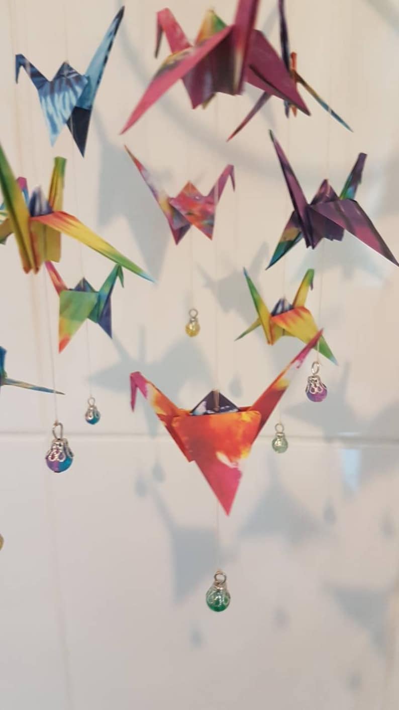 Bright and colourful origami crane mobile image 3