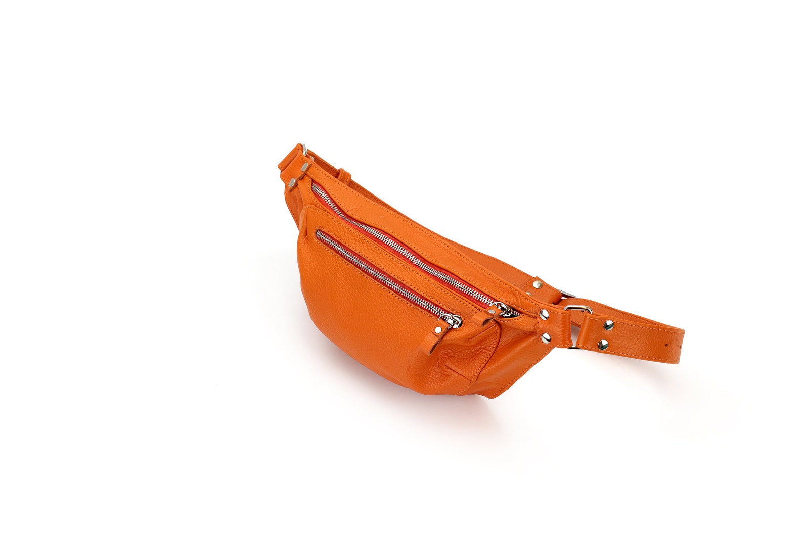 Orange Leather Waist bag with pockets / Traveler Bag / Etsy