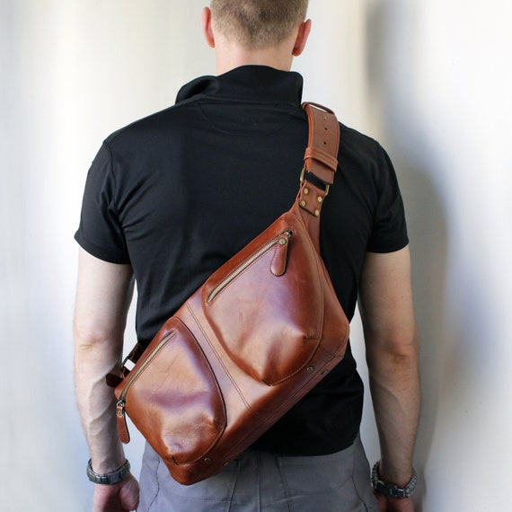 Men's Brown Leather Bag Motorcycle Bag Leather Bag for | Etsy