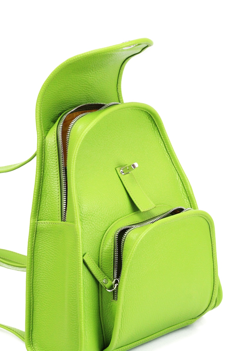 Compact Green Leather Ladies Backpack Smart Elegant Womens Etsy