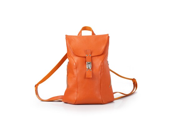 orange leather backpack