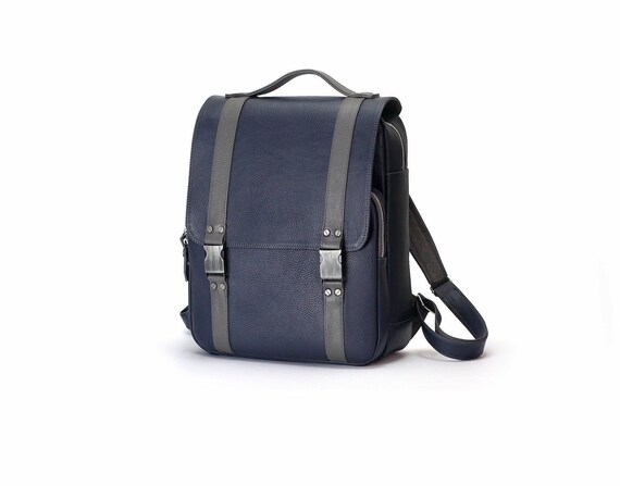 navy leather backpack mens