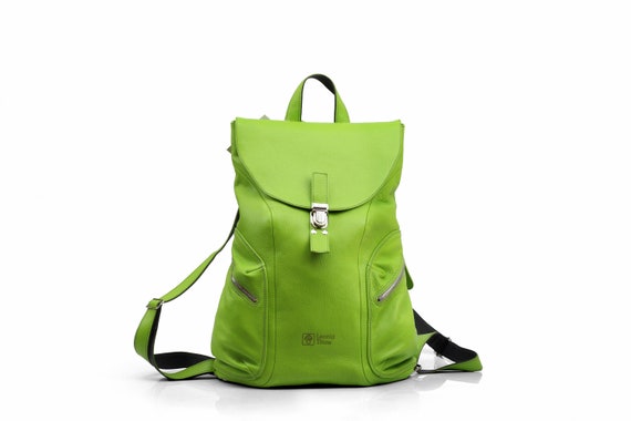 green backpack leather
