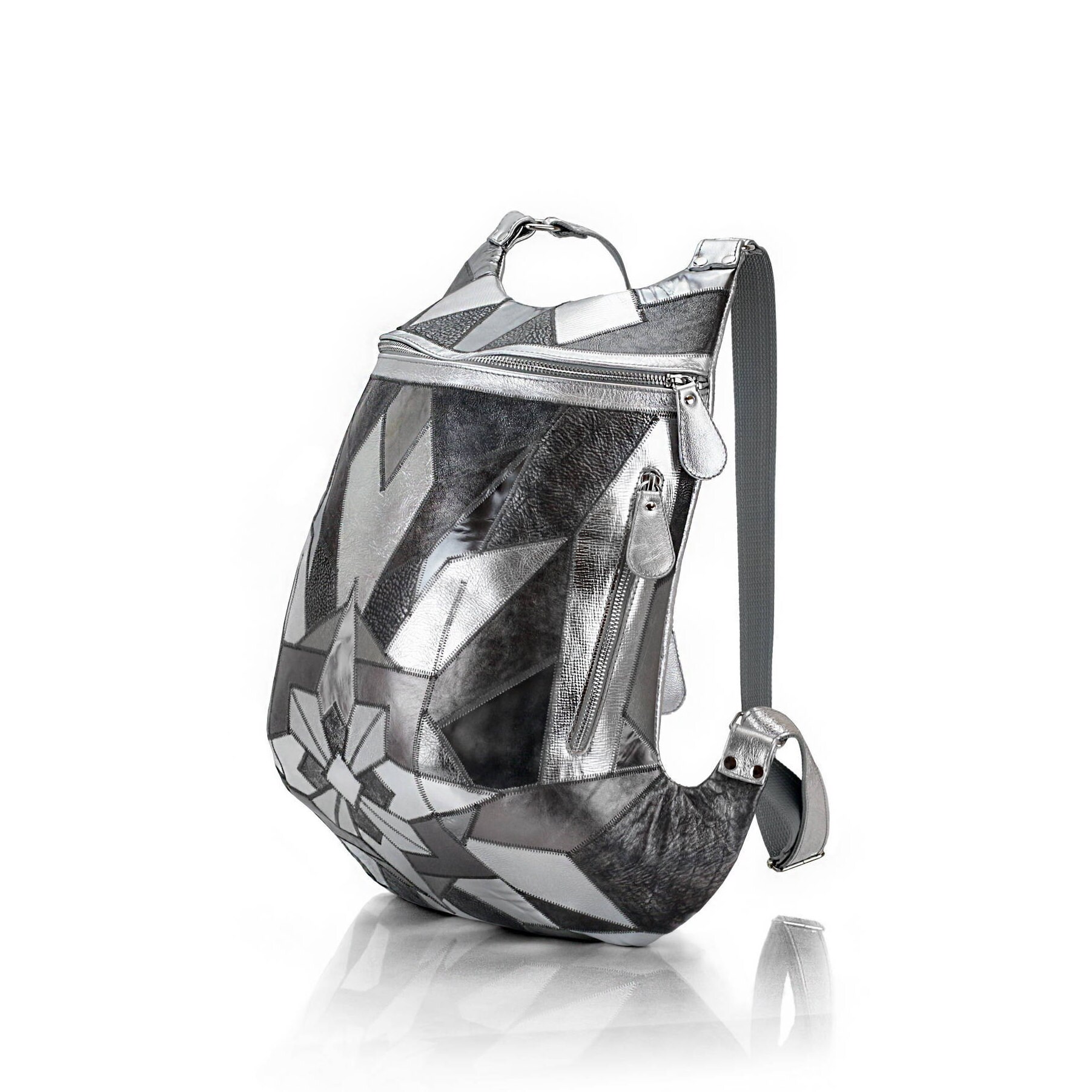 silver leather backpack