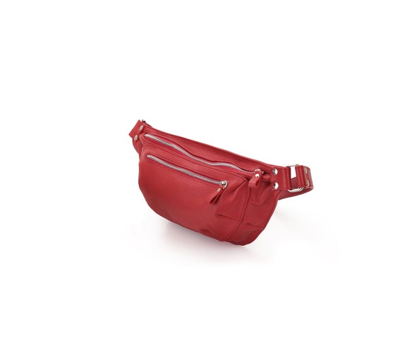 red leather bum bag
