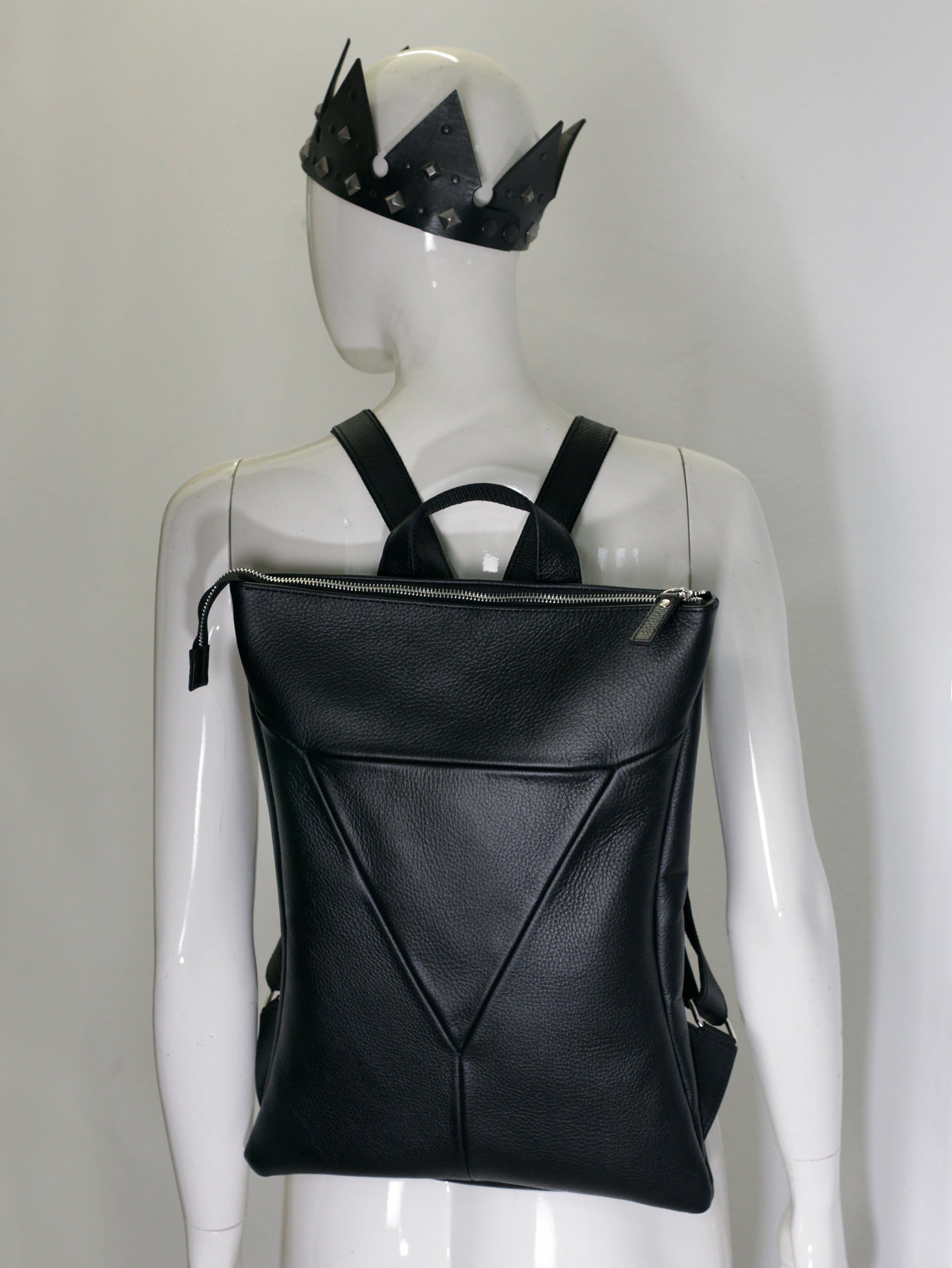 etsy black leather backpack