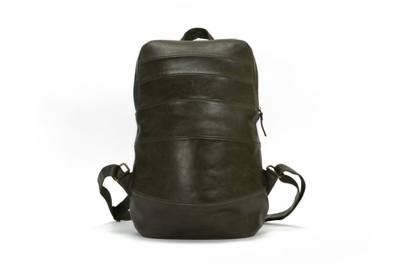 dark green leather backpack
