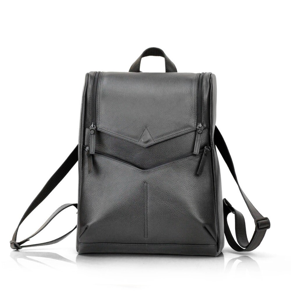Black Leather Backpack for Men Large Backpack for laptop | Etsy