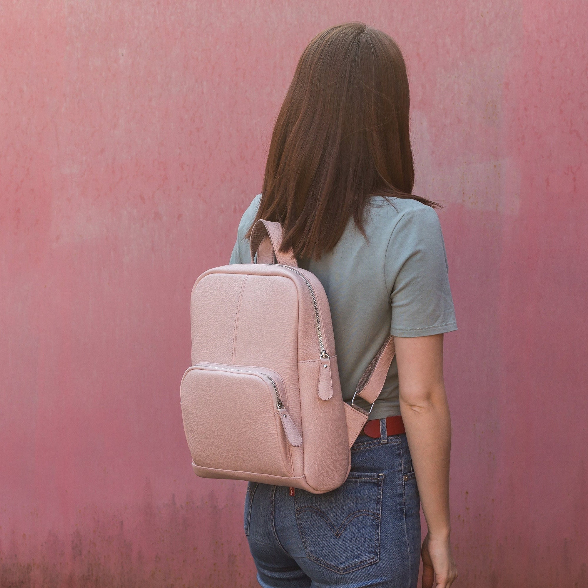 pastel leather backpack