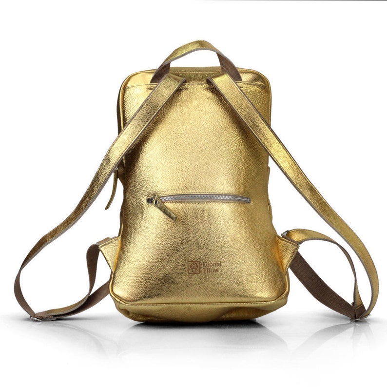 Golden Leather Backpack for Women Unisex Rucksack Gold Etsy