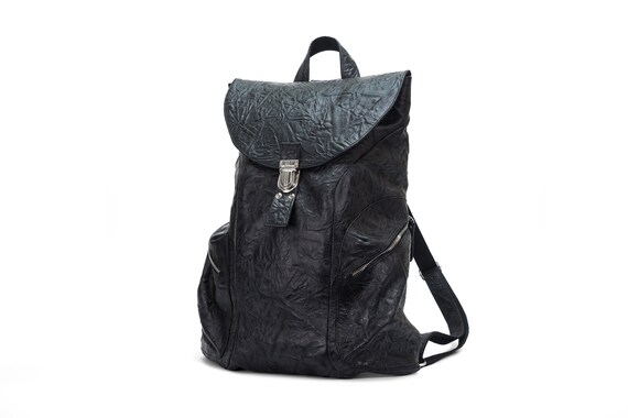 etsy black leather backpack