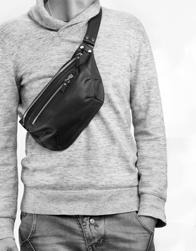 Silver Leather Waist bag / Traveler Bag / Oversize Bum bag / Etsy