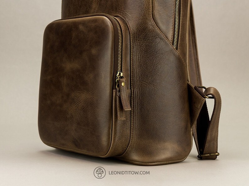 Mens Brown backpack Black Leather Laptop Backpack Genuine leather backpack for him Mens leather backpack Large Backpack Black