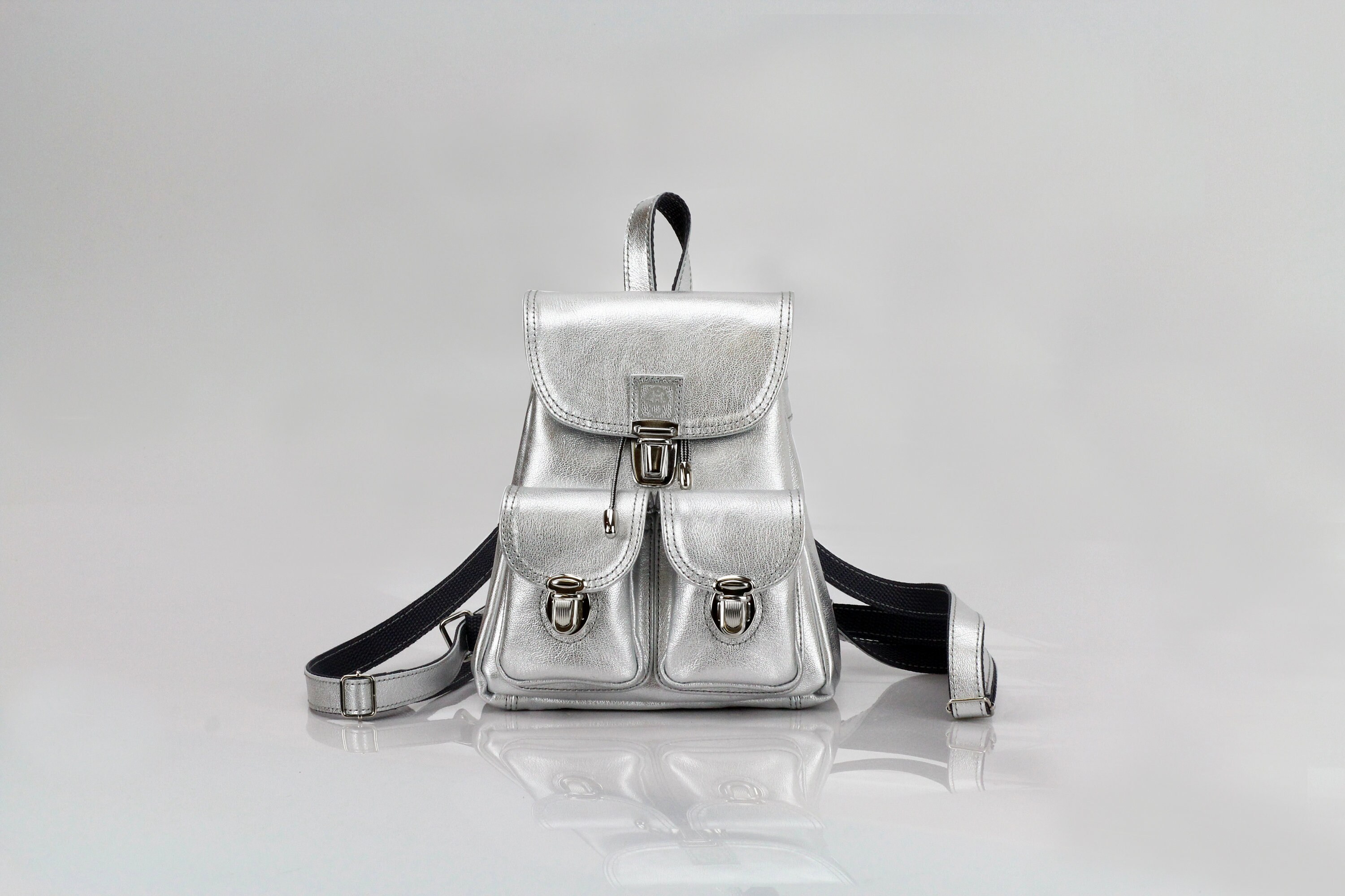 Silver Leather Mini Backpack for Women Compact Leather Etsy