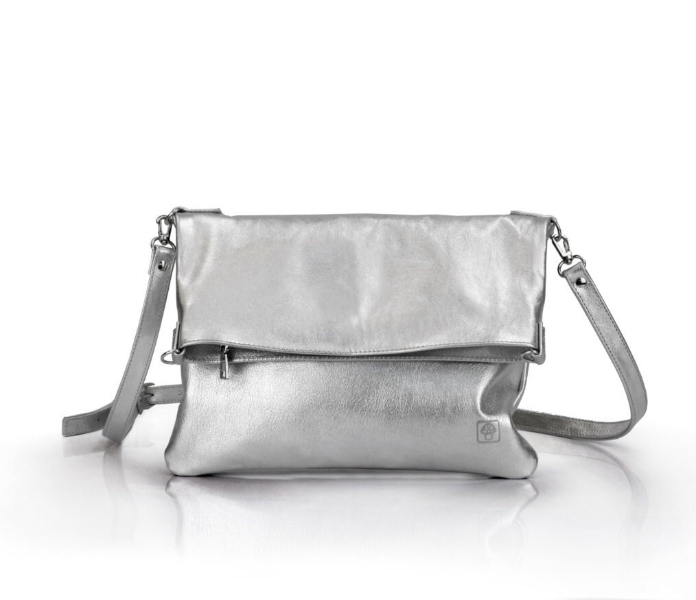 Silver clutch bag Silver Leather Crossbody Clutch Bag