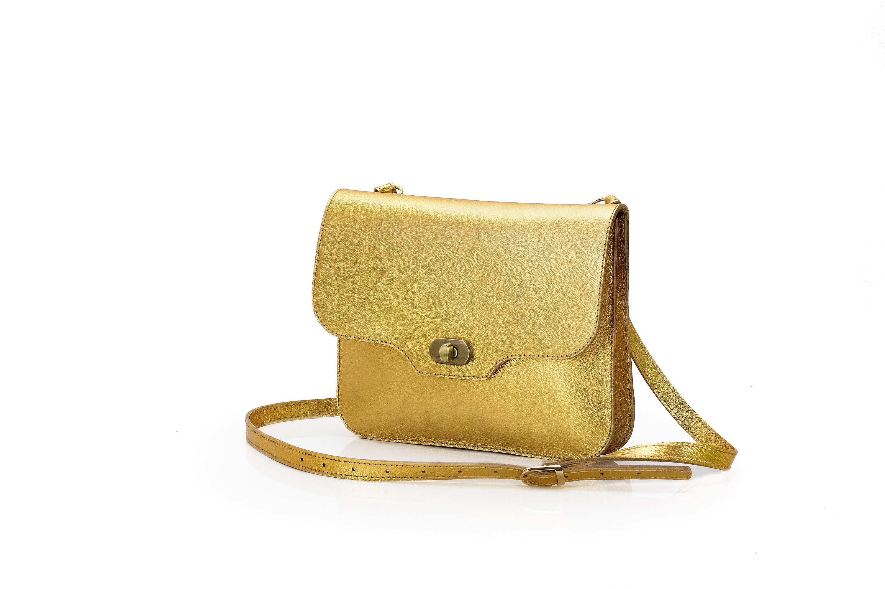 Golden Leather Crossbody bag Leather crossbody bag Etsy