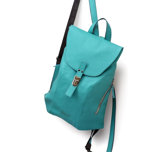 turquoise leather backpack