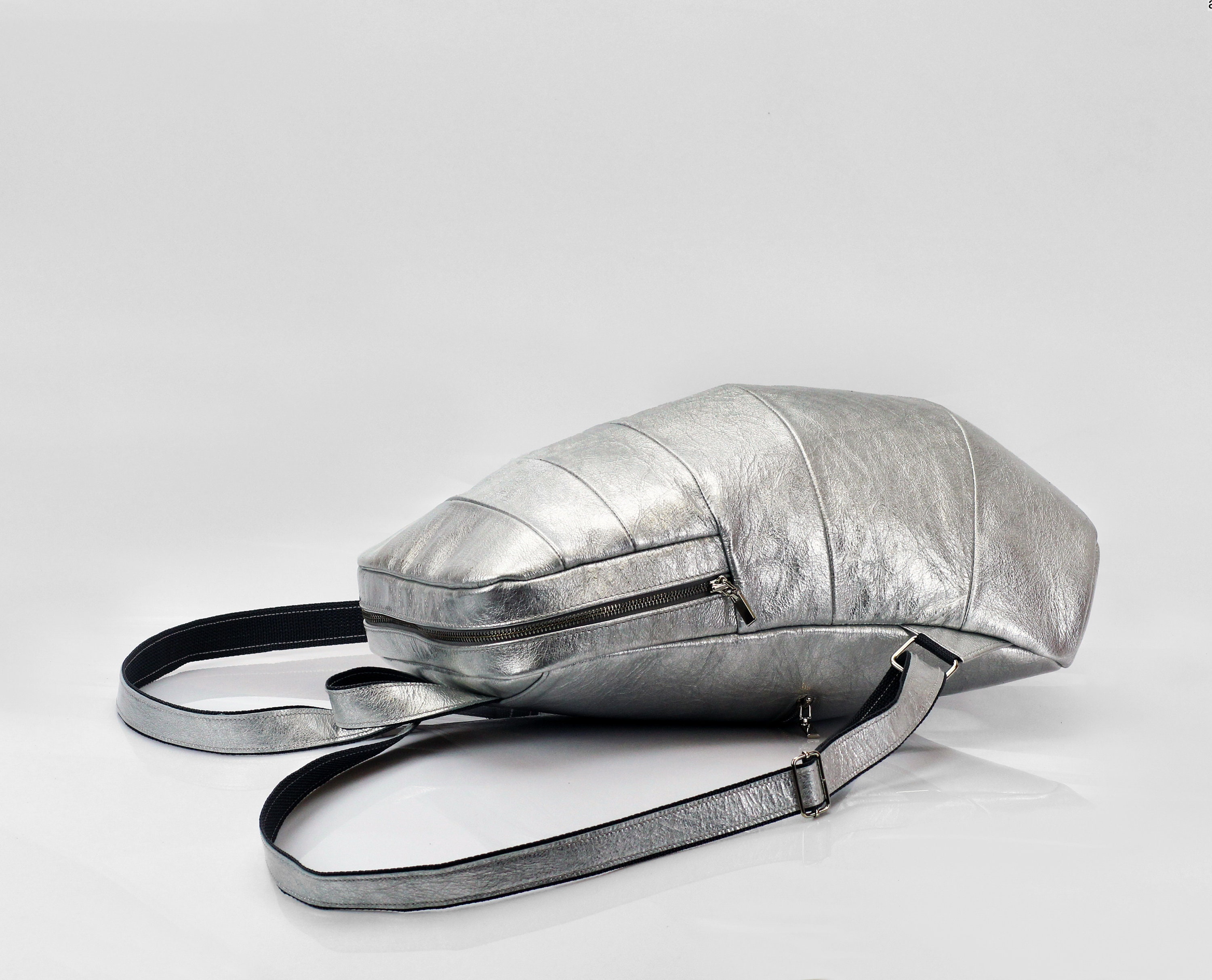 Silver Leather Backpack Rucksack Unisex Leather backpack Etsy