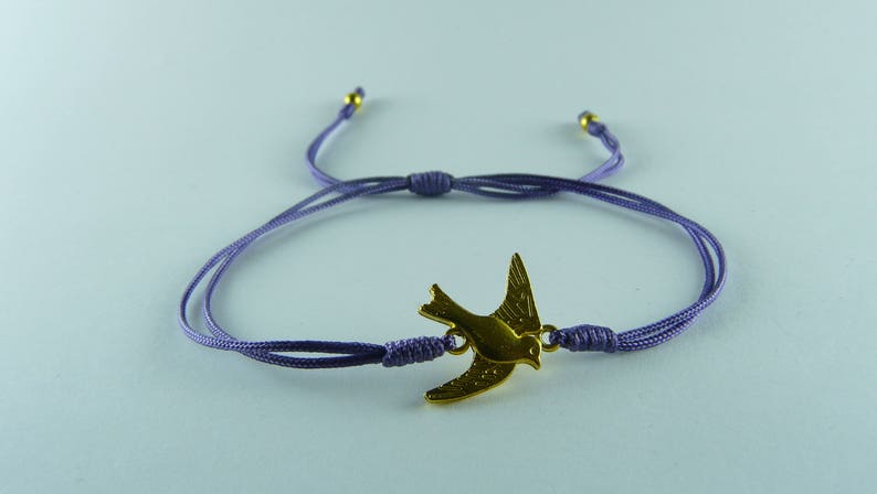 Gold Dove Bracelet Swallow Bracelet Bird Jewelry Gift For Her Small Giftbird Bracelet Adjustable Macrame Friendship Bracelet - 